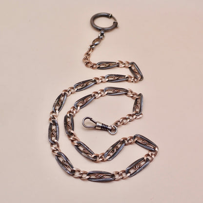 Antique Victorian "S-Scroll" Niello & 12k Rose Gold Chain Necklace MB82
