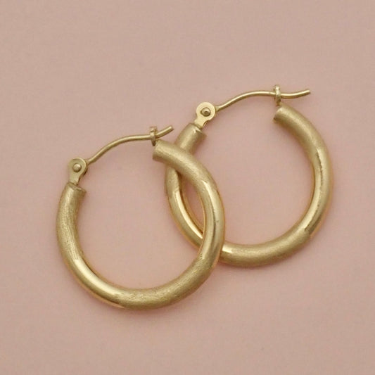 PreLoved Solid 14K Yellow Gold "Mixed Texture" Satin & Polished Hoop Earrings