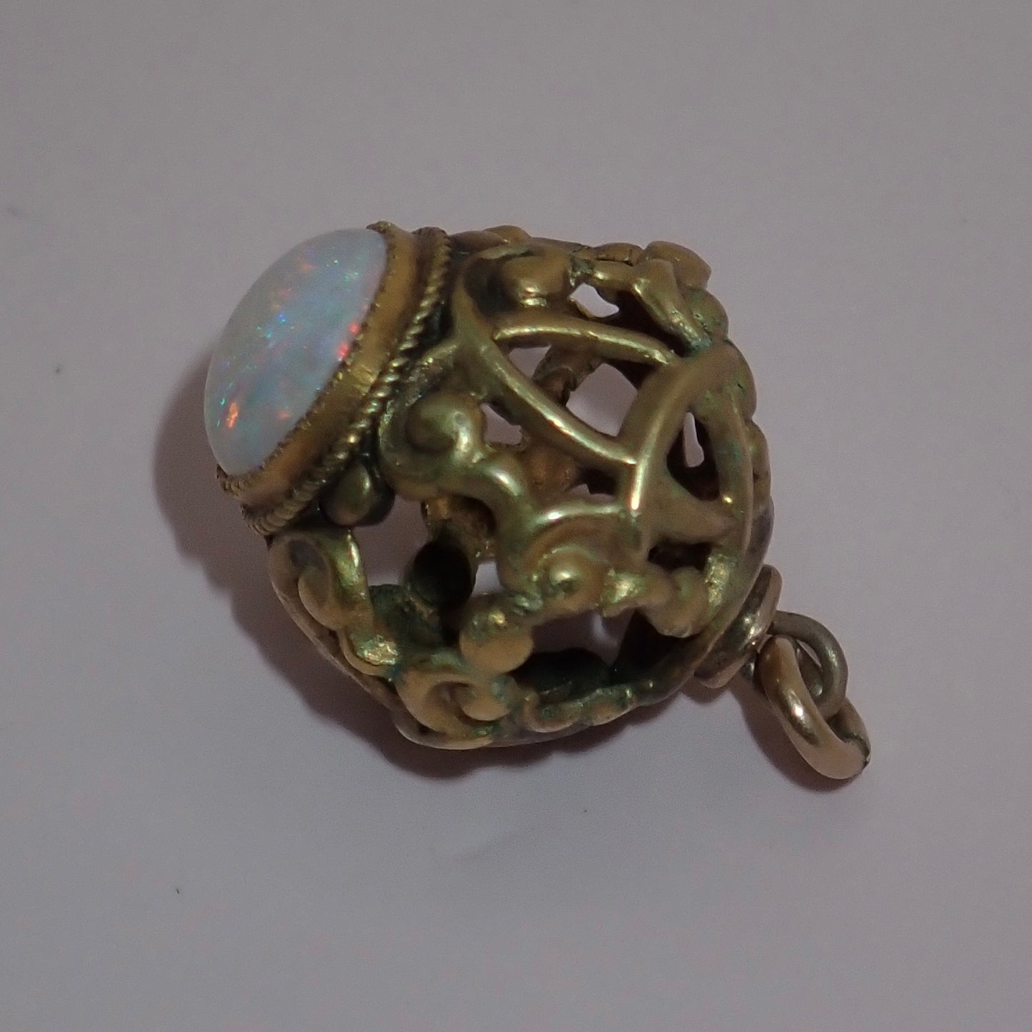 Antique Victorian Rare Antique Victorian Open-Work Opal "Cage" Micro-Charm