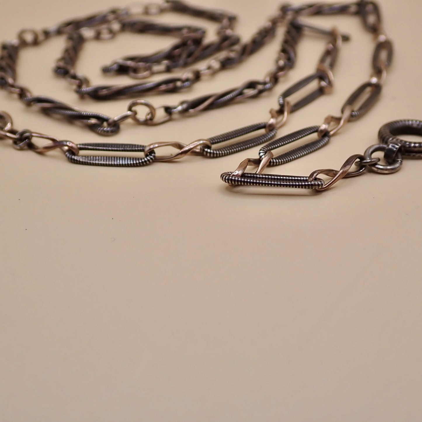 Converted Antique Victorian 800 Silver Niello & Rose Gold Vermeil Pocket Watch Chain Necklace MB74