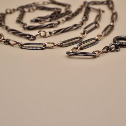Converted Antique Victorian 800 Silver Niello & Rose Gold Vermeil Pocket Watch Chain Necklace MB74
