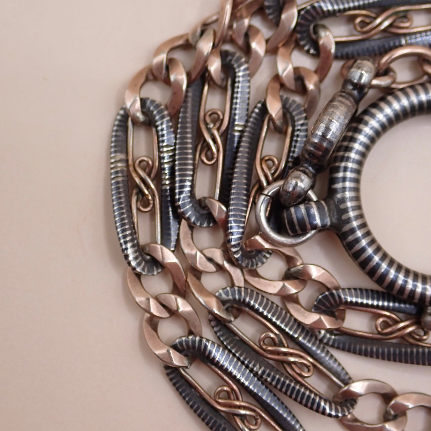 Antique Victorian "S-Scroll" Niello & 12k Rose Gold Chain Necklace MB82