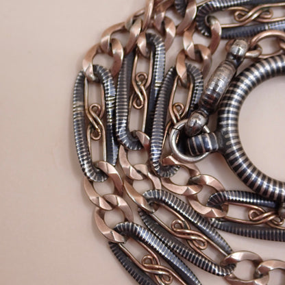 Antique Victorian "S-Scroll" Niello & 12k Rose Gold Chain Necklace MB82