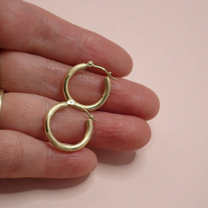 PreLoved Solid 14K Yellow Gold "Mixed Texture" Satin & Polished Hoop Earrings