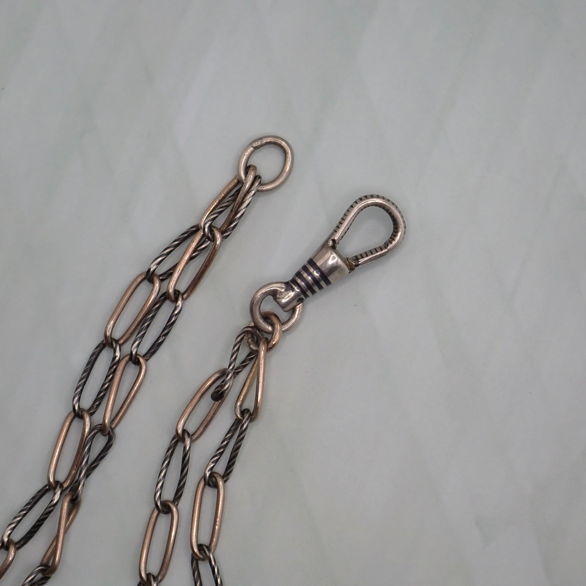 Antique Victorian Niello & Rose Gold Vermeil Long Guard Chain Necklace, 57.5" inches, 20.2g MB101