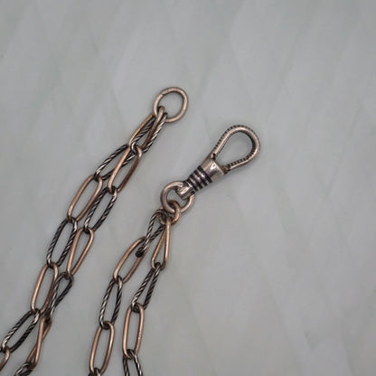 Antique Victorian Niello & Rose Gold Vermeil Long Guard Chain Necklace, 57.5" inches, 20.2g MB101