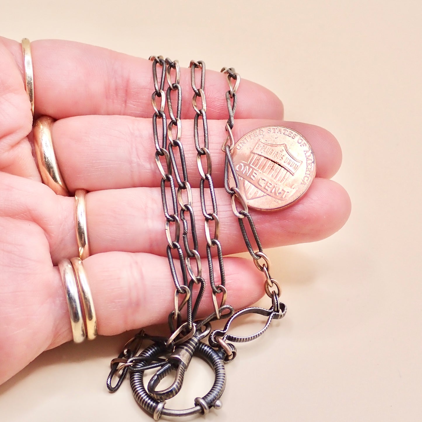 Antique Victorian Niello & Rose Gold Vermeil Chain Necklace MB71