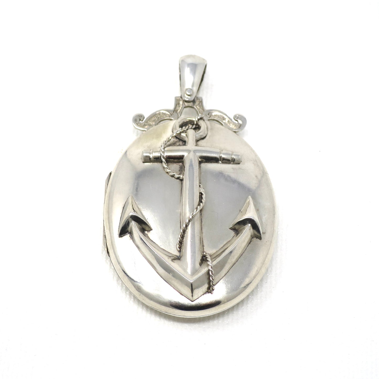 Antique Victorian Sterling Silver Anchor Oval Locket Pendant