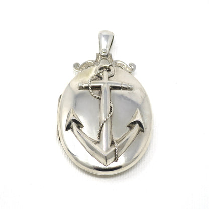 Antique Victorian Sterling Silver Anchor Oval Locket Pendant