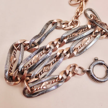 Antique Victorian Niello & 9k Rose Gold "Twisted Wire" Trombone Chain MB85
