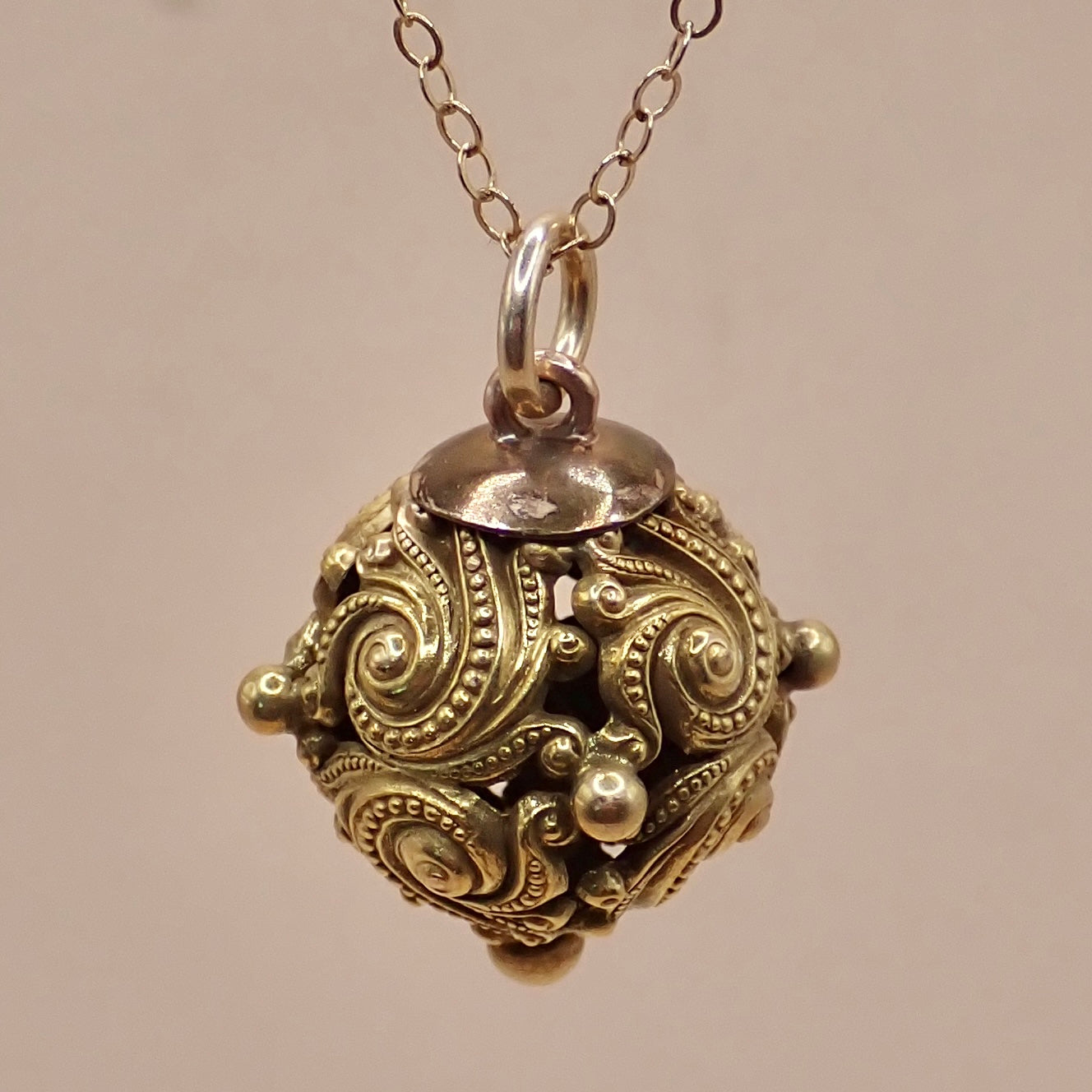 Antique Victorian Rococo Revival 14K "Swirling Scroll" Orb Charm ✨