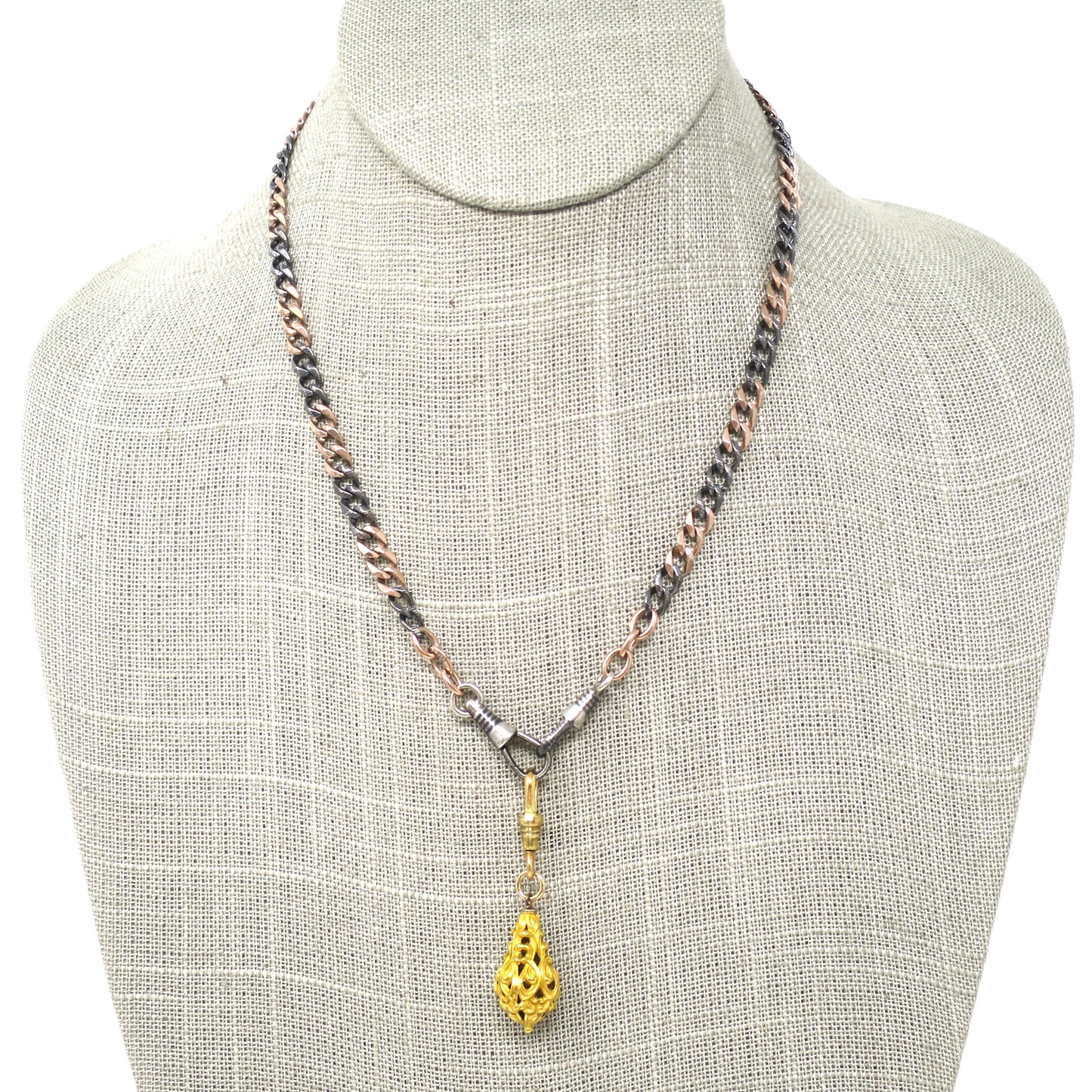 Mid-Century Solid 14K Yellow Gold Victorian Revival Filigree Lantern Cage Pendant