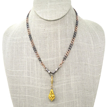 Mid-Century Solid 14K Yellow Gold Victorian Revival Filigree Lantern Cage Pendant