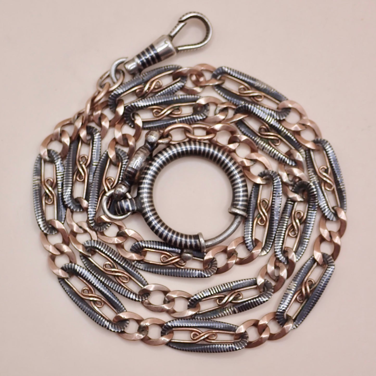 Antique Victorian "S-Scroll" Niello & 12k Rose Gold Chain Necklace MB82