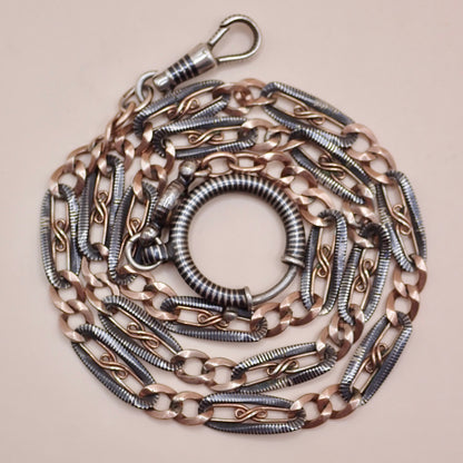 Antique Victorian "S-Scroll" Niello & 12k Rose Gold Chain Necklace MB82