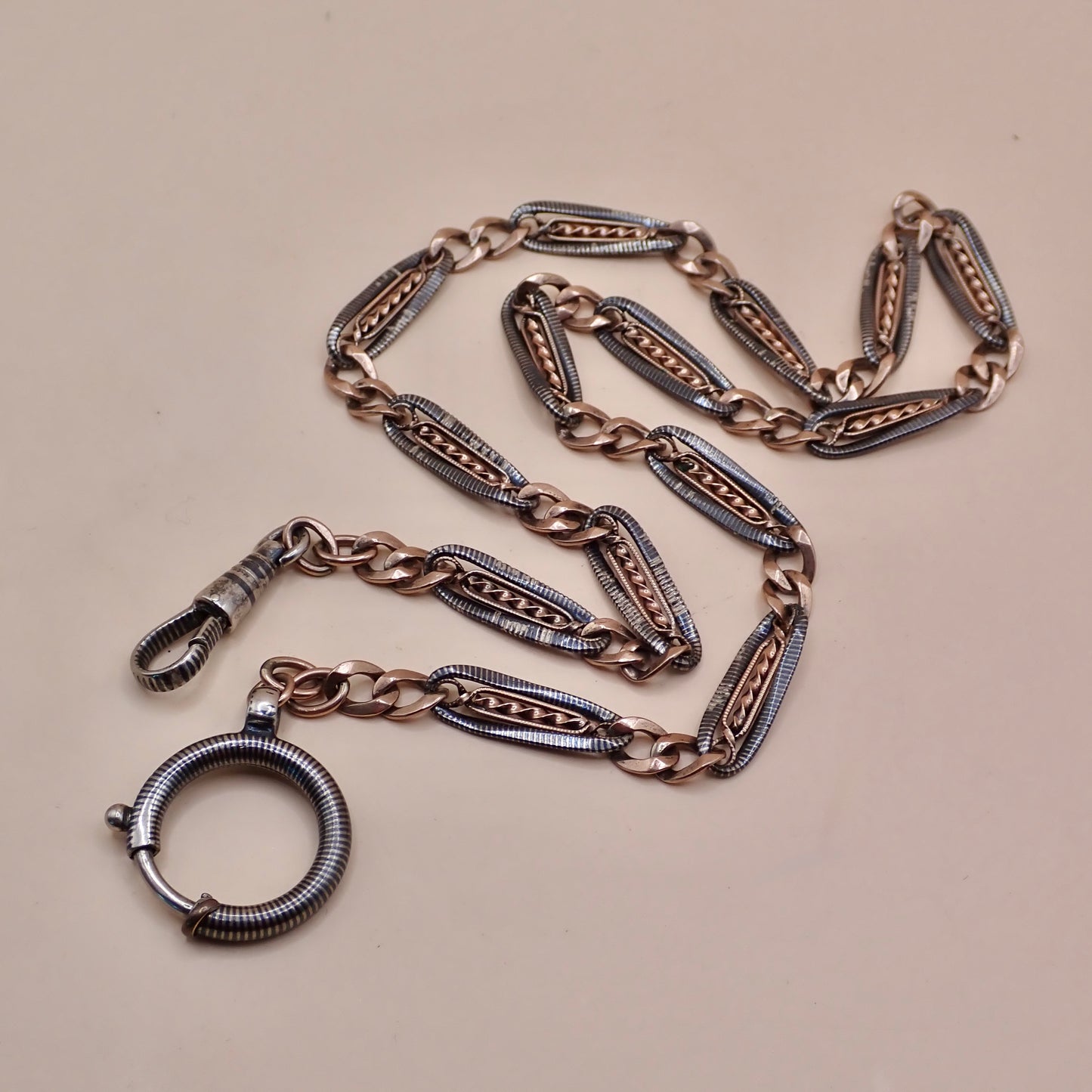 Antique Victorian 12K Rose Gold & "Twisted Vine" Niello Chain Necklace MB88