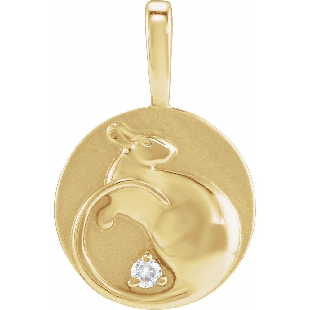 14K Yellow Gold .015 CT Natural Diamond Chinese Zodiac Year of the Rat Pendant