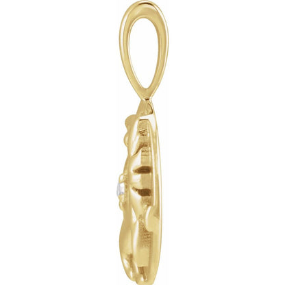 14K Yellow Gold .015 CT Natural Diamond Chinese Zodiac Year of the Tiger Pendant