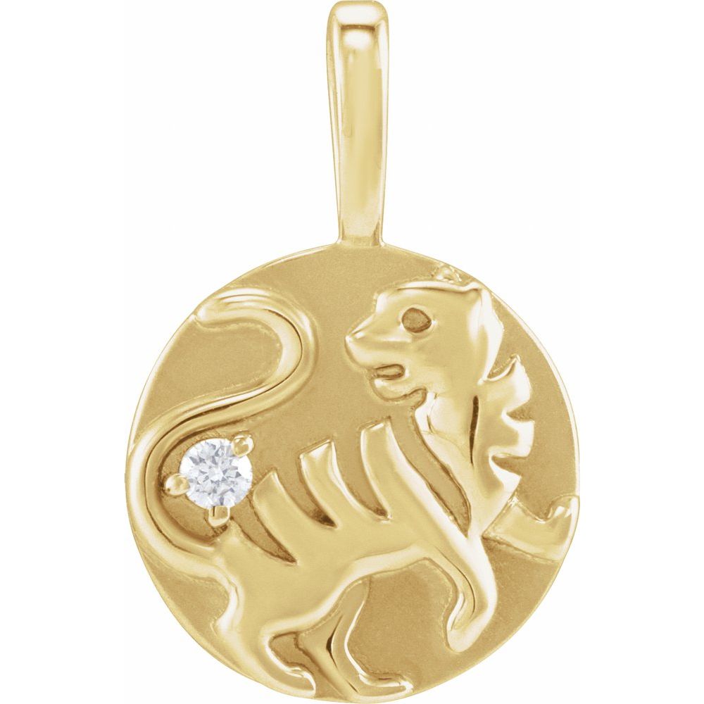14K Yellow Gold .015 CT Natural Diamond Chinese Zodiac Year of the Tiger Pendant