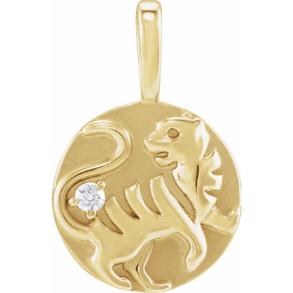 14K Yellow Gold .015 CT Natural Diamond Chinese Zodiac Year of the Tiger Pendant