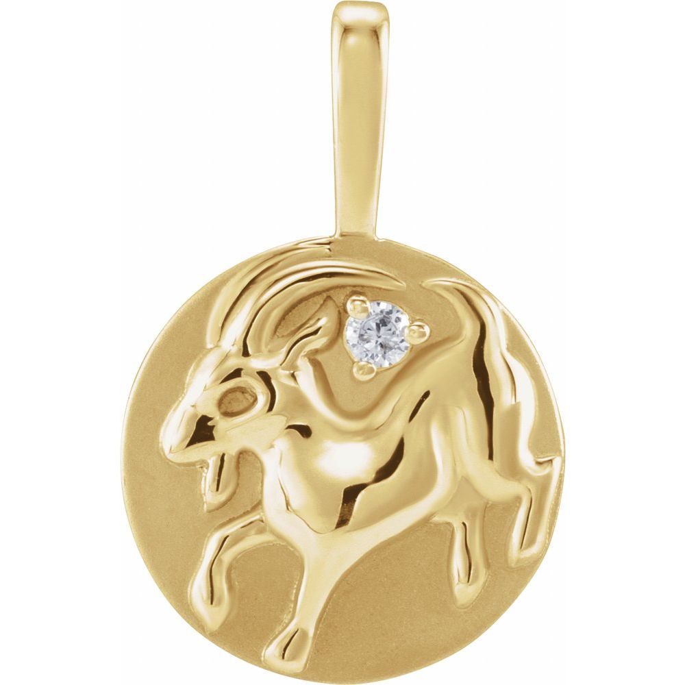 14K Yellow Gold .015 CT Natural Diamond Chinese Zodiac Year of the Goat Sheep Pendant
