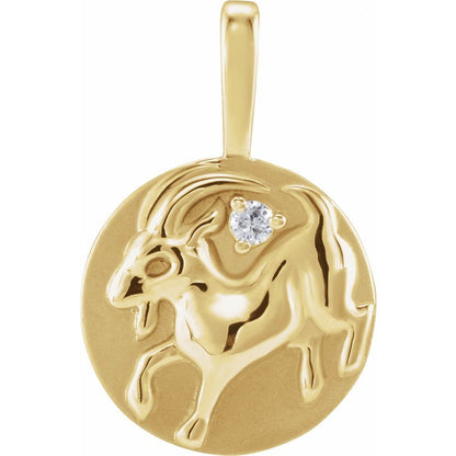 14K Yellow Gold .015 CT Natural Diamond Chinese Zodiac Year of the Goat Sheep Pendant