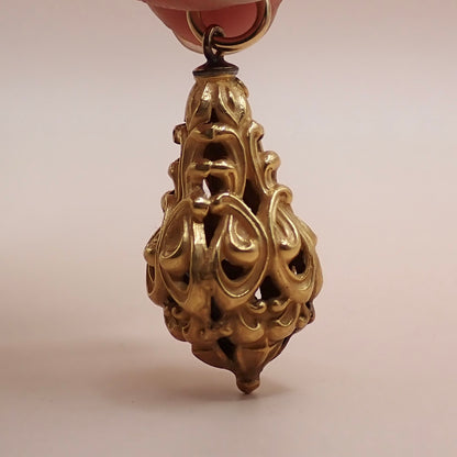 Mid-Century Solid 14K Yellow Gold Victorian Revival Filigree Lantern Cage Pendant