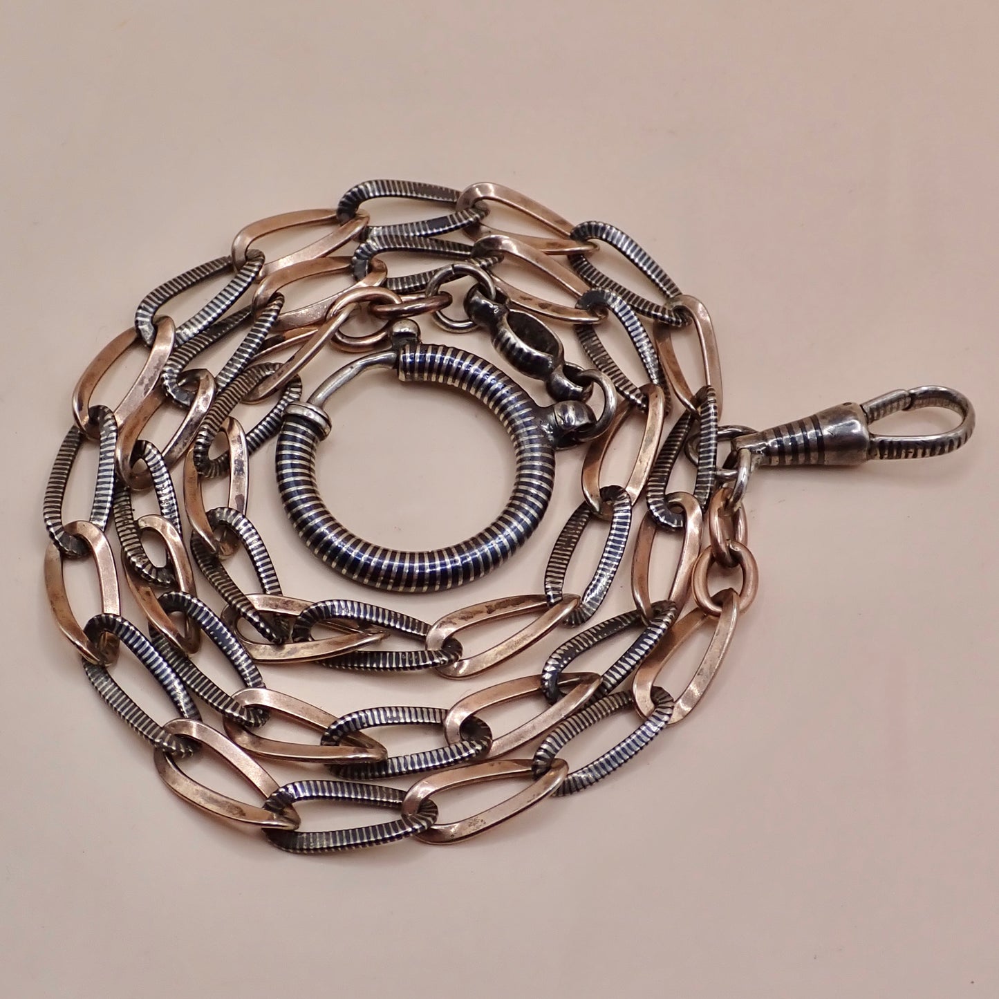 Antique Victorian 9k Rose Gold & Niello Chain Necklace MB89