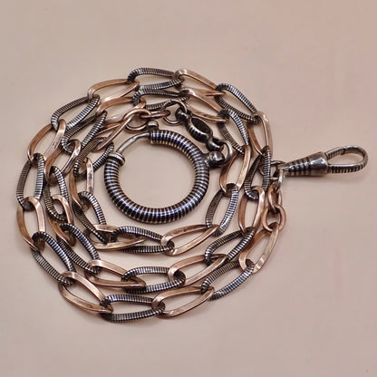 Antique Victorian 9k Rose Gold & Niello Chain Necklace MB89