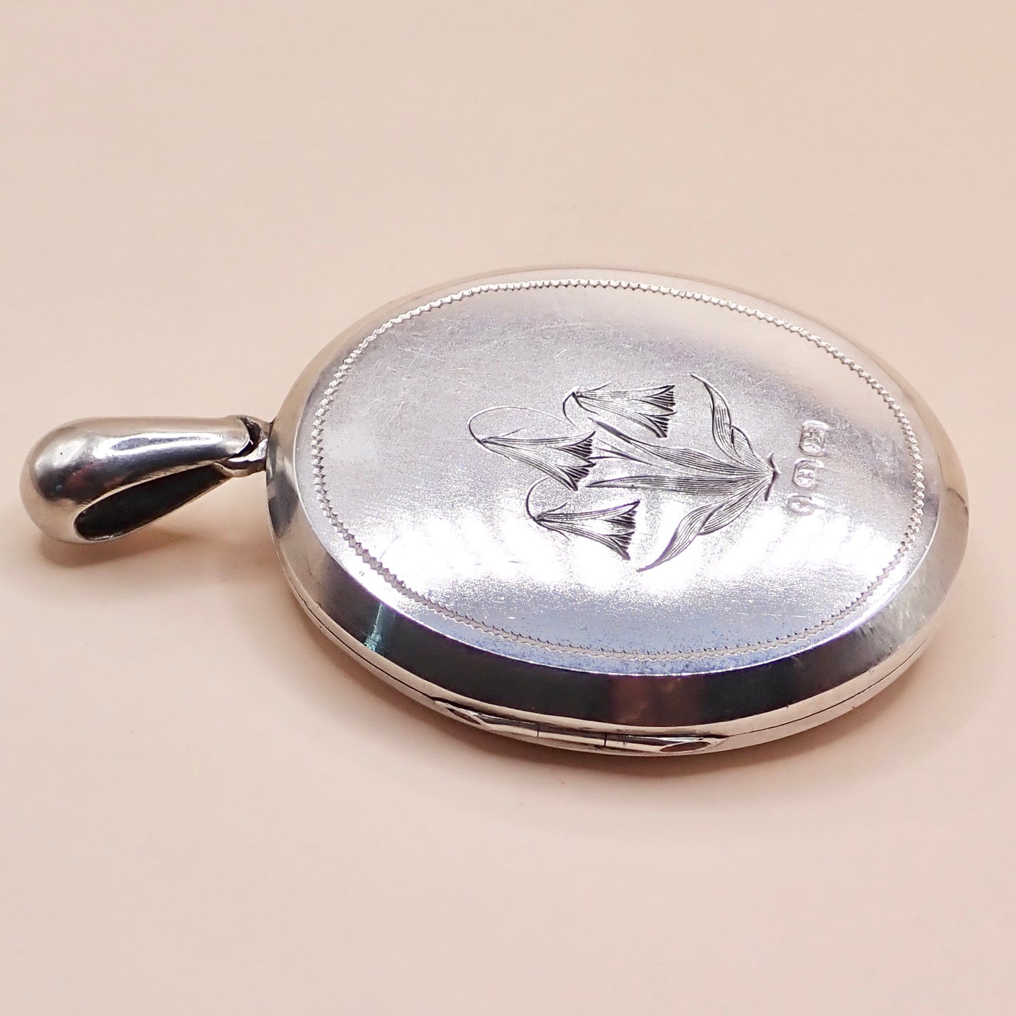 Antique 1879 Sterling Silver Victorian "Belt Buckle& Snowdrop" Locket Pendant