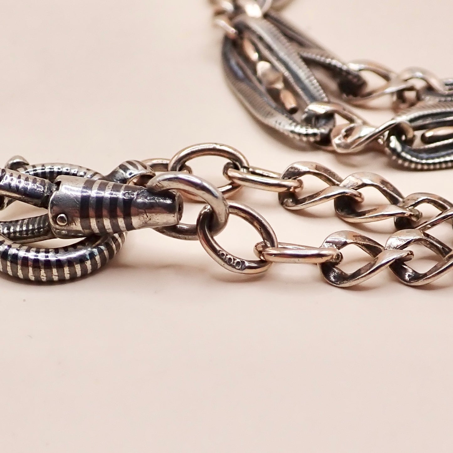 Antique Victorian Niello & Rose Gold 20.5” Long-Length Chain Necklace MB86