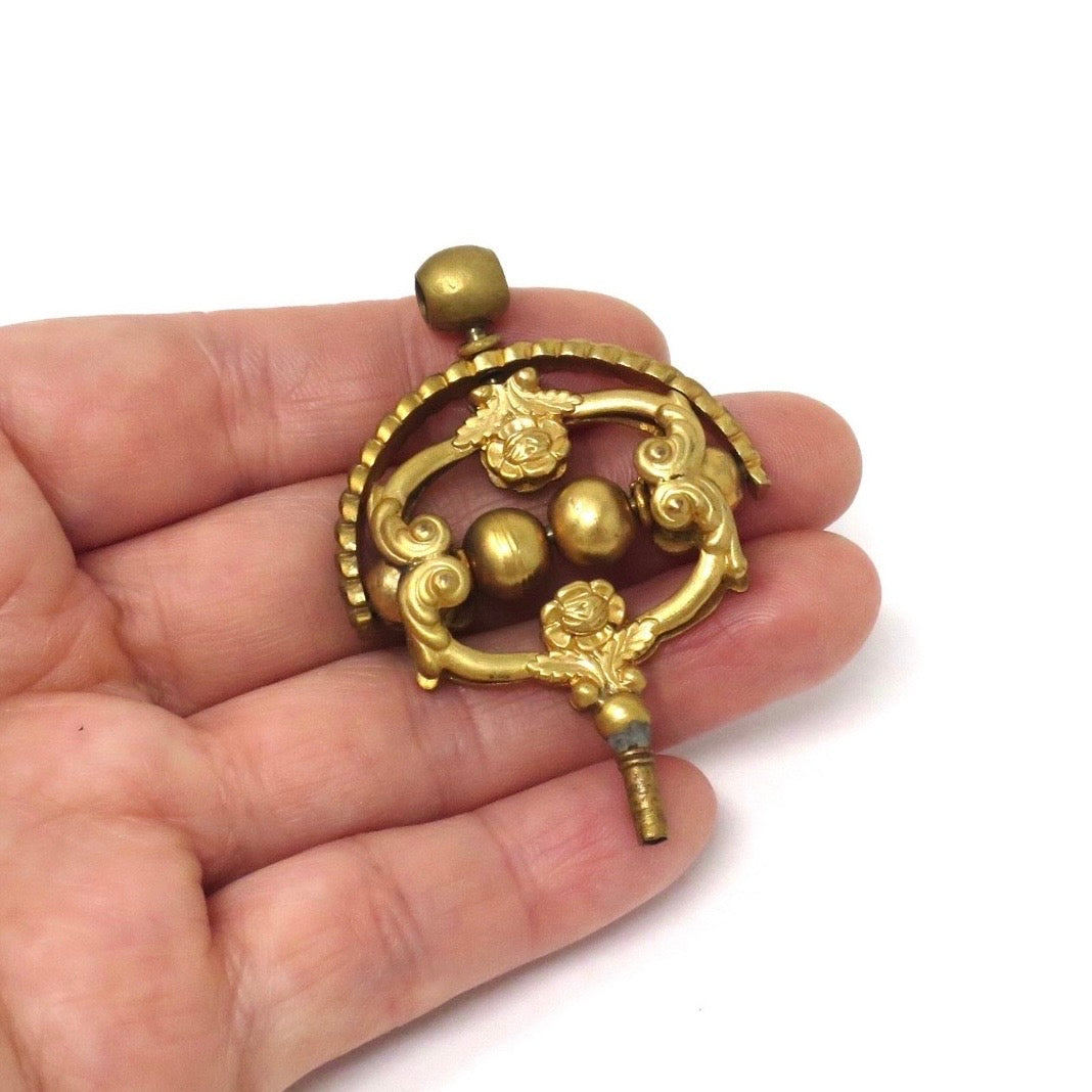 Antique Victorian 10k Rolled Gold Floral Spinner Watch Key