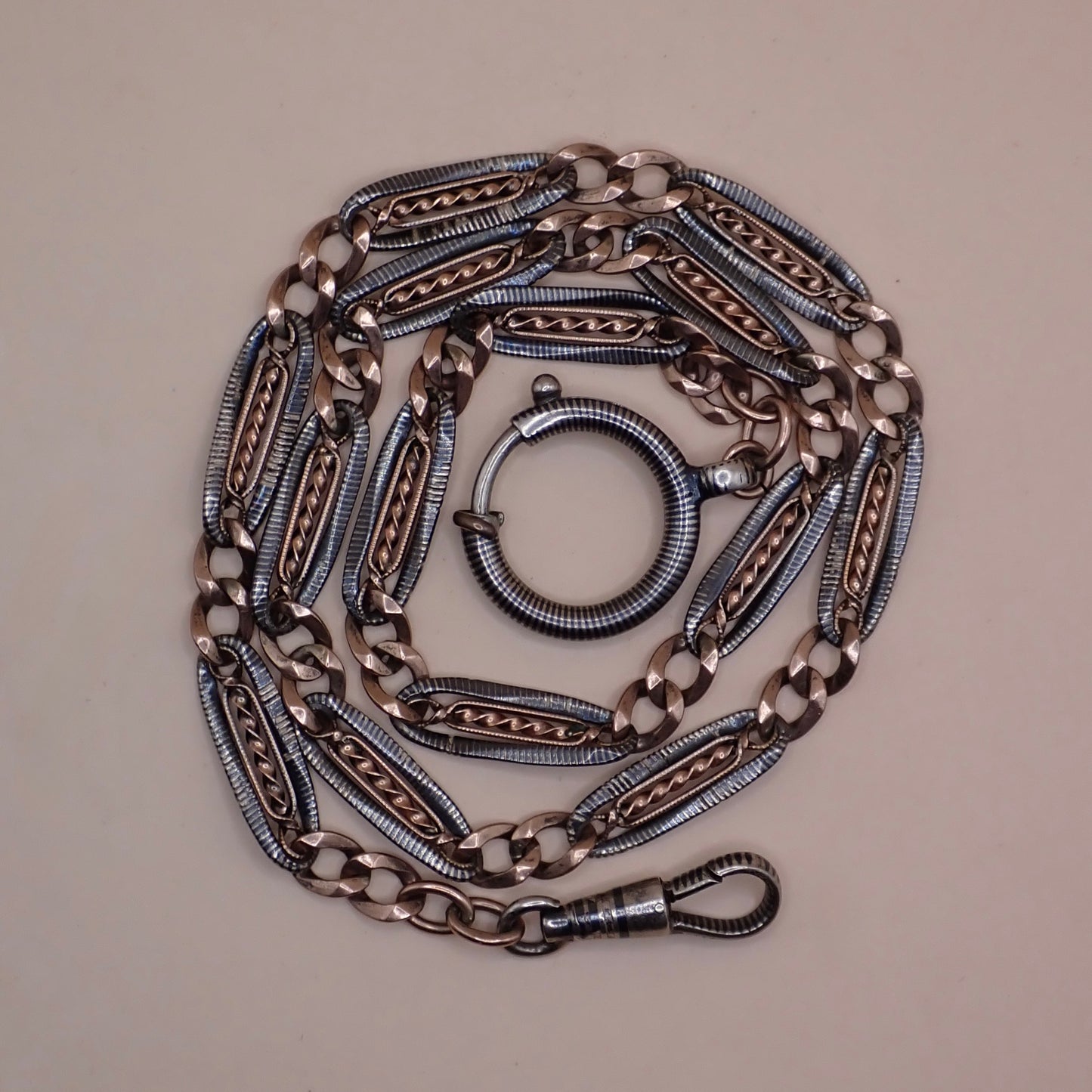 Antique Victorian 12K Rose Gold & "Twisted Vine" Niello Chain Necklace MB88