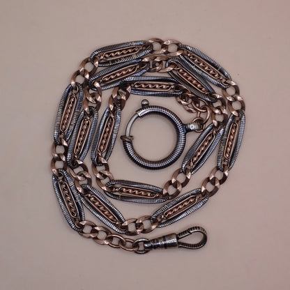 Antique Victorian 12K Rose Gold & "Twisted Vine" Niello Chain Necklace MB88