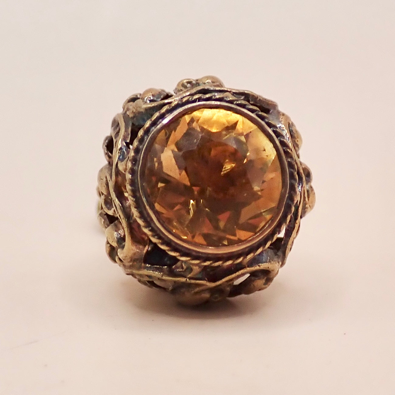 Rare Victorian 14K Gold "Lantern" Filigree Cage Charm with Honey Citrine