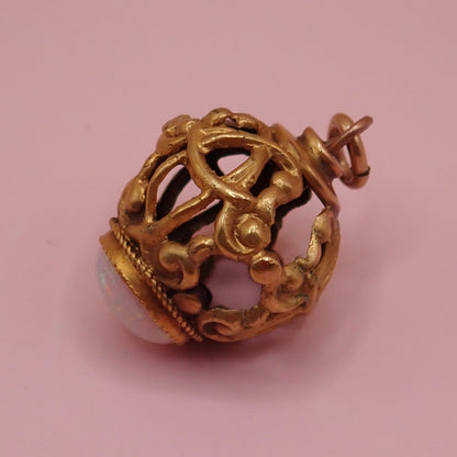 Antique Victorian Rare Antique Victorian Open-Work Opal "Cage" Micro-Charm