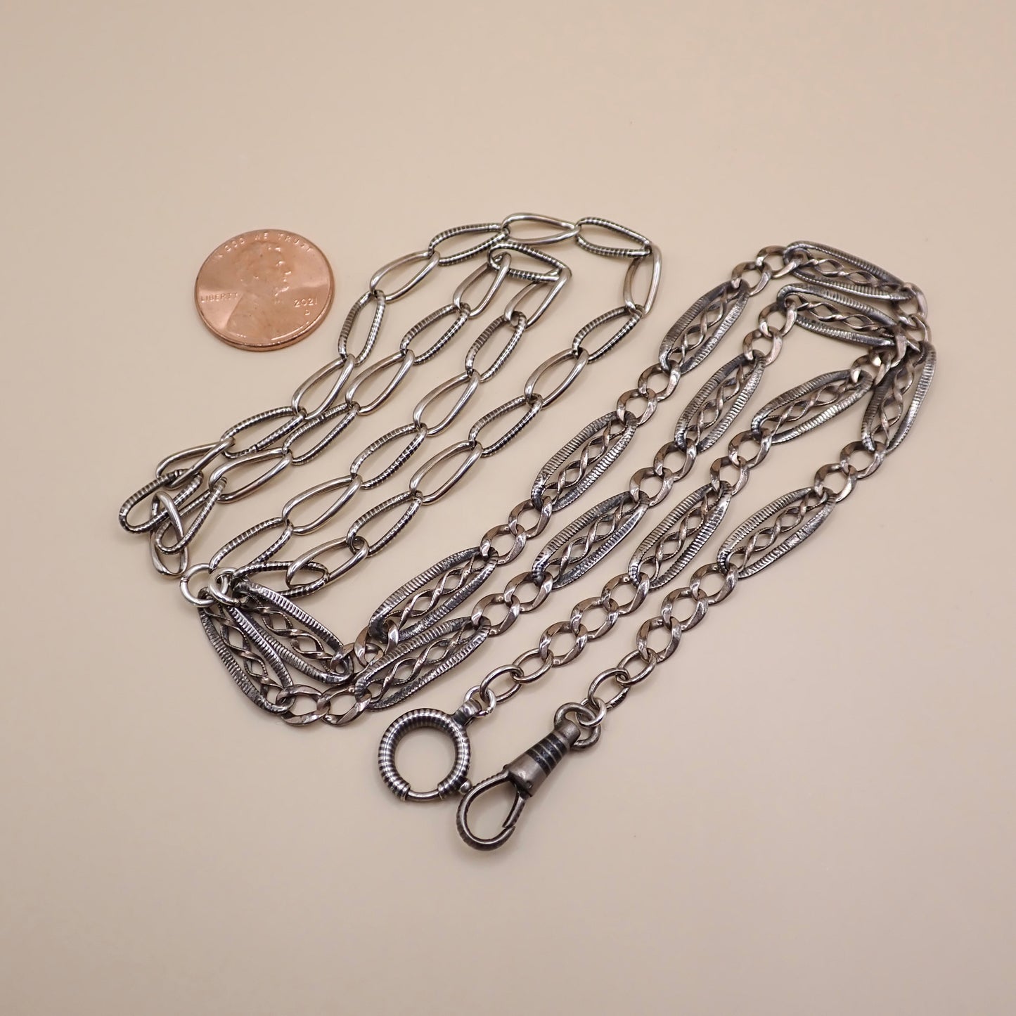 Converted Antique Victorian Niello & Silver Chain Necklace MB90