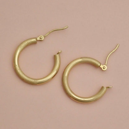 PreLoved Solid 14K Yellow Gold "Mixed Texture" Satin & Polished Hoop Earrings