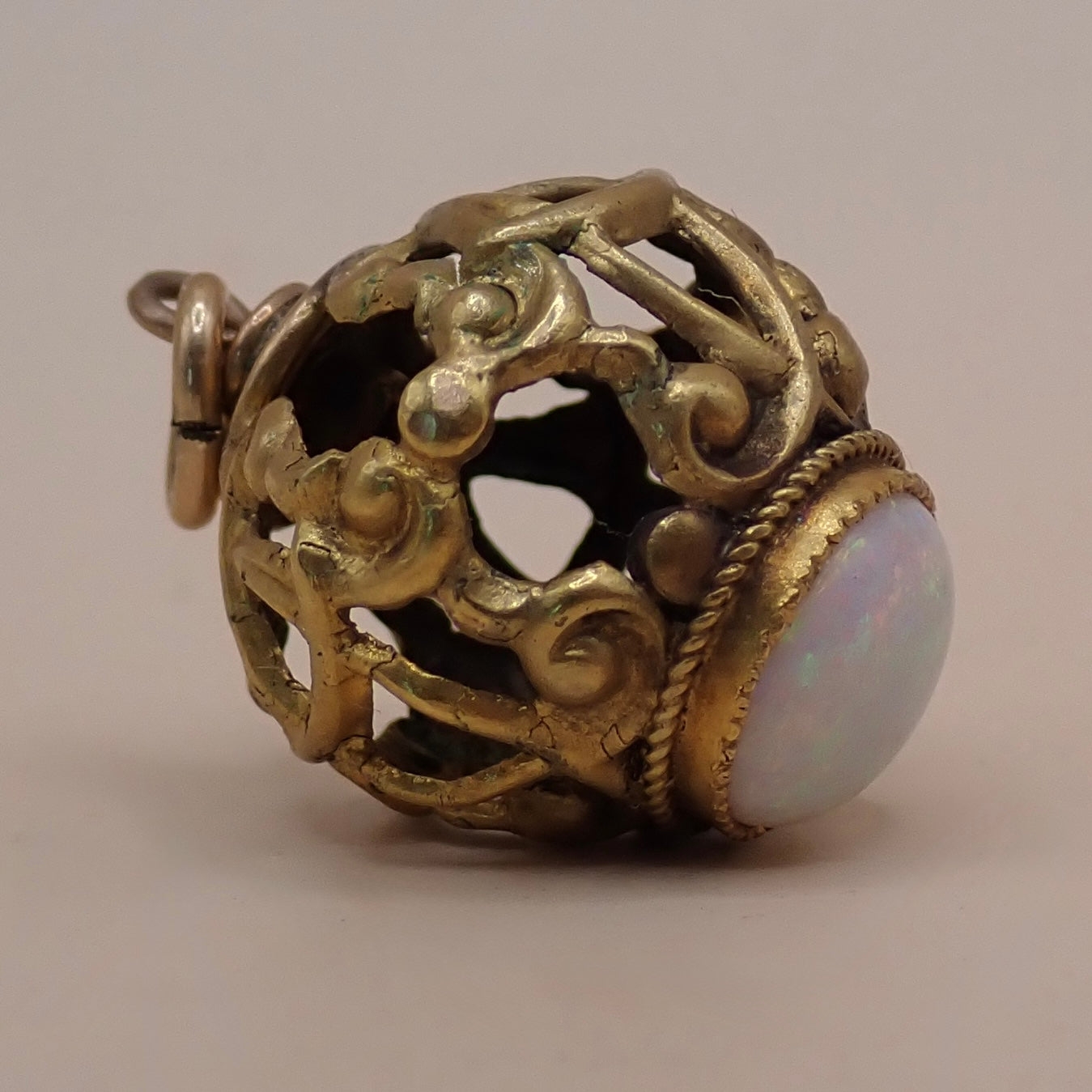 Antique Victorian Rare Antique Victorian Open-Work Opal "Cage" Micro-Charm