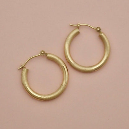 PreLoved Solid 14K Yellow Gold "Mixed Texture" Satin & Polished Hoop Earrings