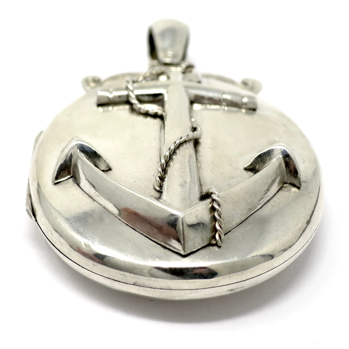 Antique Victorian Sterling Silver Anchor Oval Locket Pendant