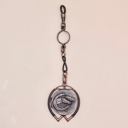 Antique Victorian .800 Silver & 12K Rose Gold Niello Equestrian "Short Drop" Fob Pendant MBP9