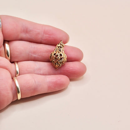 Antique Victorian Revival 14K Yellow Gold Filigree Lantern Cage Pendant