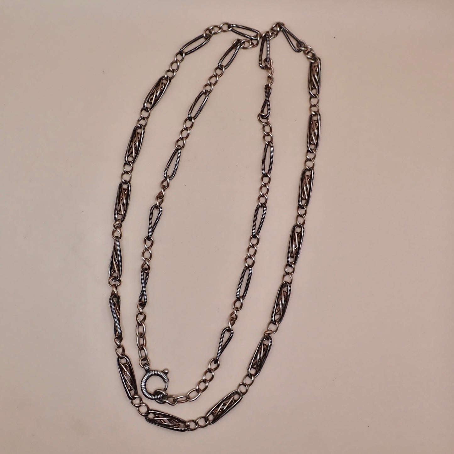 Converted Antique "Grand Sautoir" Victorian Niello & Rose Gold Vermeil Chain Necklace MB87