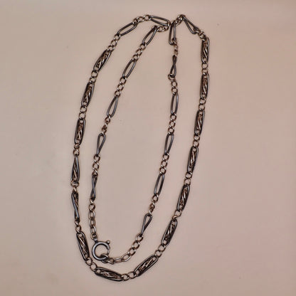 Converted Antique "Grand Sautoir" Victorian Niello & Rose Gold Vermeil Chain Necklace MB87