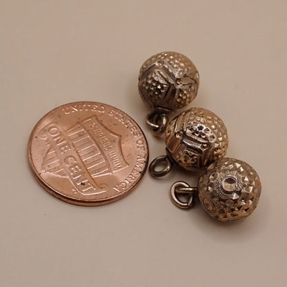 Curated Trio of Antique Victorian Bright-Cut Gold "Orb" Charms