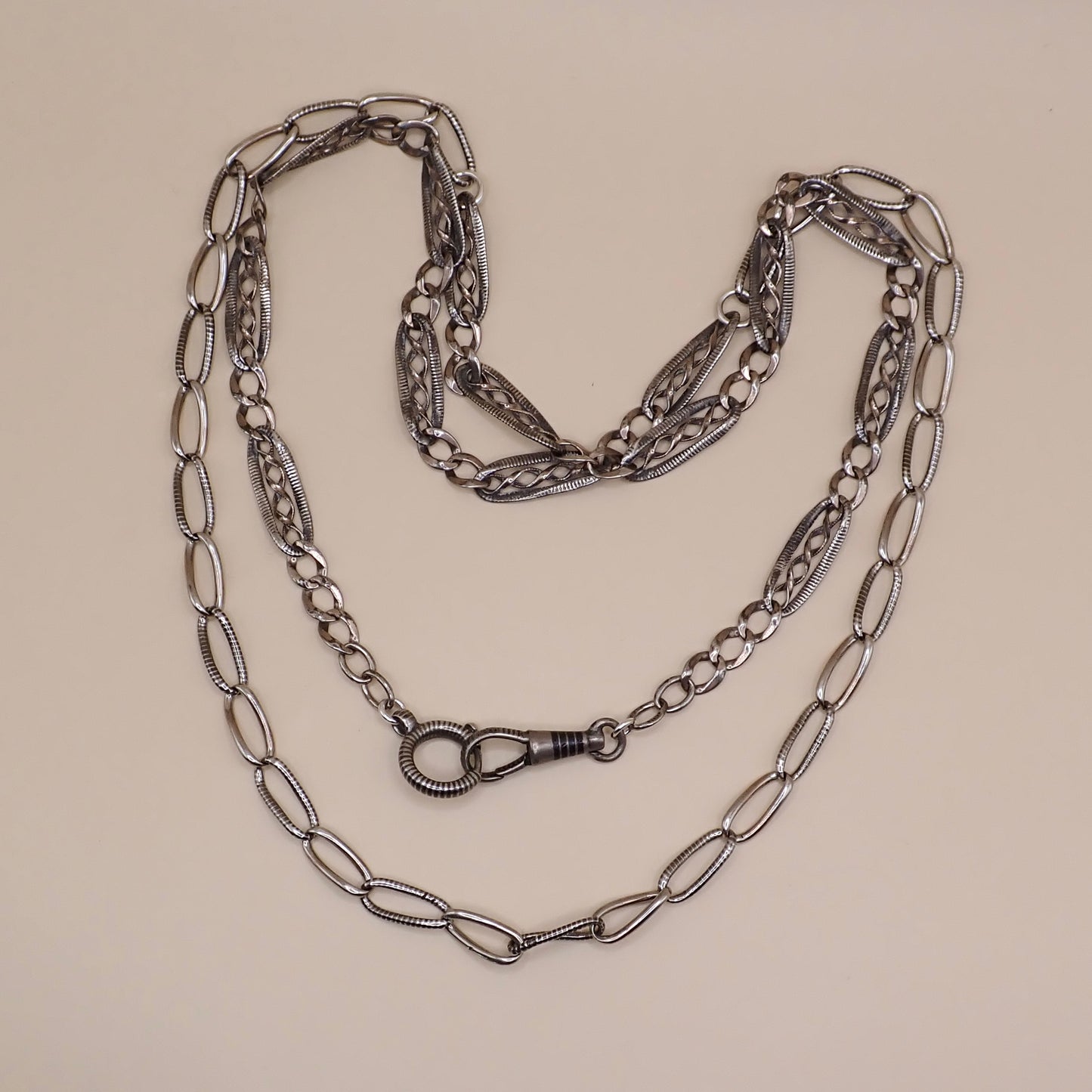 Converted Antique Victorian Niello & Silver Chain Necklace MB90