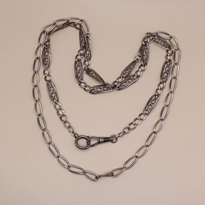 Converted Antique Victorian Niello & Silver Chain Necklace MB90