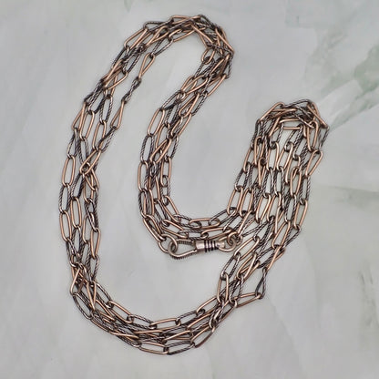Antique Victorian Niello & Rose Gold Vermeil Long Guard Chain Necklace, 57.5" inches, 20.2g MB101