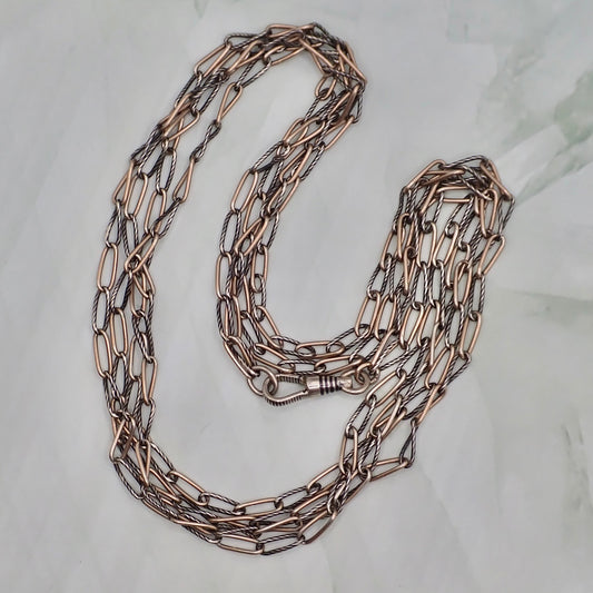 Antique Victorian Niello & Rose Gold Vermeil Long Guard Chain Necklace, 57.5" inches, 20.2g MB101